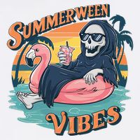Summerween Vibes Skeleton Flamingo Float Summer Halloween Poster