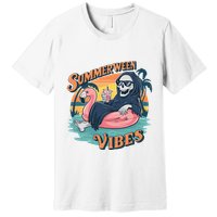 Summerween Vibes Skeleton Flamingo Float Summer Halloween Premium T-Shirt