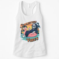 Summerween Vibes Skeleton Flamingo Float Summer Halloween Womens Tank Top