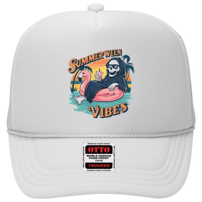 Summerween Vibes Skeleton Flamingo Float Summer Halloween Trucker Hat