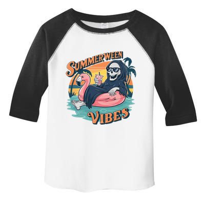 Summerween Vibes Skeleton Flamingo Float Summer Halloween Toddler Fine Jersey T-Shirt