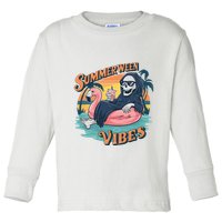 Summerween Vibes Skeleton Flamingo Float Summer Halloween Toddler Long Sleeve Shirt