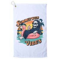 Summerween Vibes Skeleton Flamingo Float Summer Halloween Golf Towel
