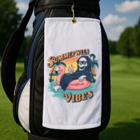 Summerween Vibes Skeleton Flamingo Float Summer Halloween Golf Towel