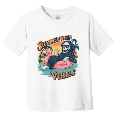 Summerween Vibes Skeleton Flamingo Float Summer Halloween Toddler T-Shirt