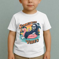 Summerween Vibes Skeleton Flamingo Float Summer Halloween Toddler T-Shirt