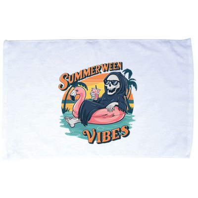 Summerween Vibes Skeleton Flamingo Float Summer Halloween Microfiber Hand Towel
