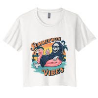 Summerween Vibes Skeleton Flamingo Float Summer Halloween Crop Top