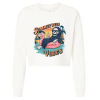 Summerween Vibes Skeleton Flamingo Float Summer Halloween Cropped Pullover Crew