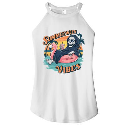 Summerween Vibes Skeleton Flamingo Float Summer Halloween Women's Perfect Tri Rocker Tank