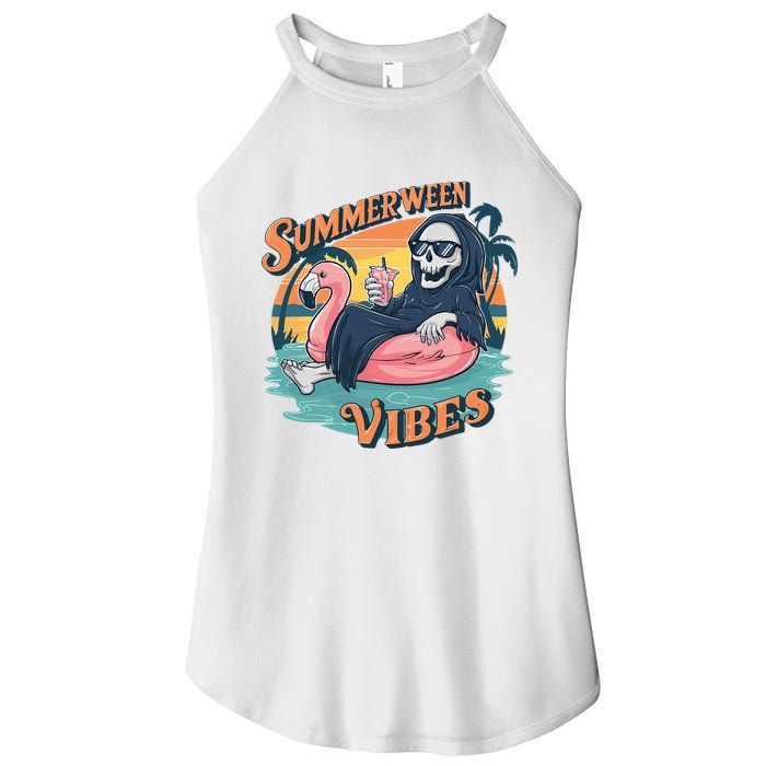 Summerween Vibes Skeleton Flamingo Float Summer Halloween Women's Perfect Tri Rocker Tank