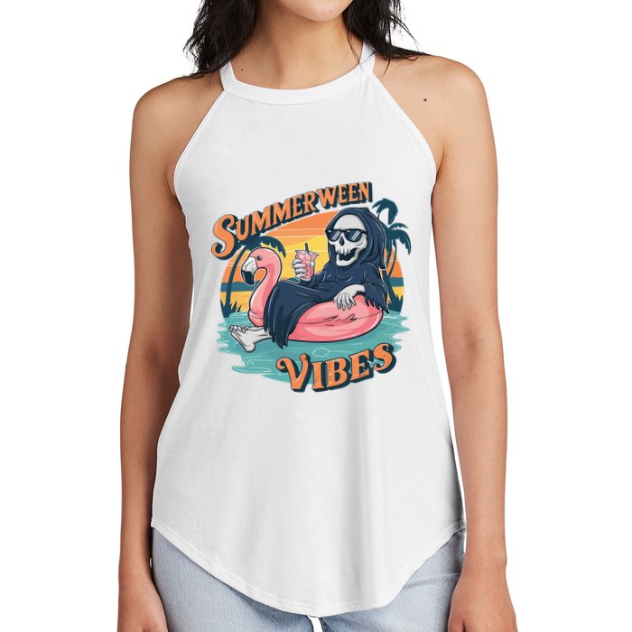 Summerween Vibes Skeleton Flamingo Float Summer Halloween Women's Perfect Tri Rocker Tank