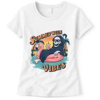 Summerween Vibes Skeleton Flamingo Float Summer Halloween Womens T-Shirt