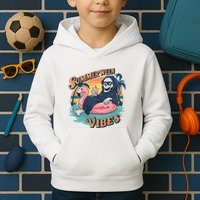 Summerween Vibes Skeleton Flamingo Float Summer Halloween Kids Hoodie