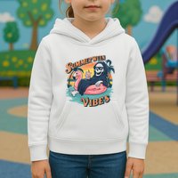 Summerween Vibes Skeleton Flamingo Float Summer Halloween Kids Hoodie