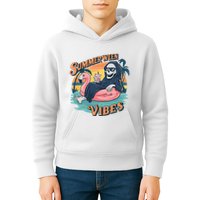 Summerween Vibes Skeleton Flamingo Float Summer Halloween Kids Hoodie