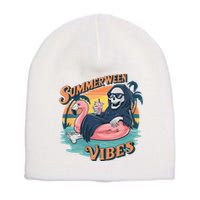 Summerween Vibes Skeleton Flamingo Float Summer Halloween Short Acrylic Beanie