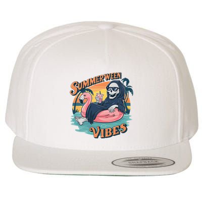 Summerween Vibes Skeleton Flamingo Float Summer Halloween Wool Snapback Cap