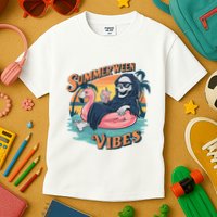 Summerween Vibes Skeleton Flamingo Float Summer Halloween Kids T-Shirt