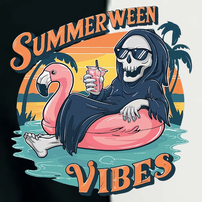 Summerween Vibes Skeleton Flamingo Float Summer Halloween Infant Baby Jersey Bodysuit