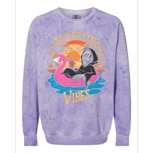 Summerween Vibes Skeleton Flamingo Spooky Halloween Summer Colorblast Crewneck Sweatshirt