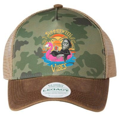 Summerween Vibes Skeleton Flamingo Spooky Halloween Summer Legacy Tie Dye Trucker Hat