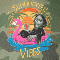 Summerween Vibes Skeleton Flamingo Spooky Halloween Summer Legacy Tie Dye Trucker Hat