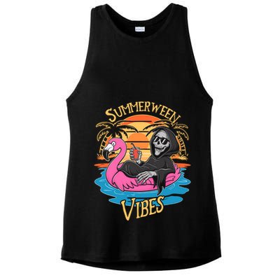 Summerween Vibes Skeleton Flamingo Spooky Halloween Summer Ladies PosiCharge Tri-Blend Wicking Tank