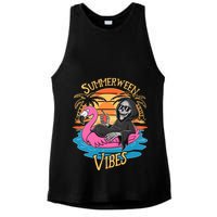 Summerween Vibes Skeleton Flamingo Spooky Halloween Summer Ladies PosiCharge Tri-Blend Wicking Tank