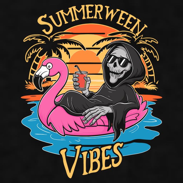 Summerween Vibes Skeleton Flamingo Spooky Halloween Summer Ladies PosiCharge Tri-Blend Wicking Tank