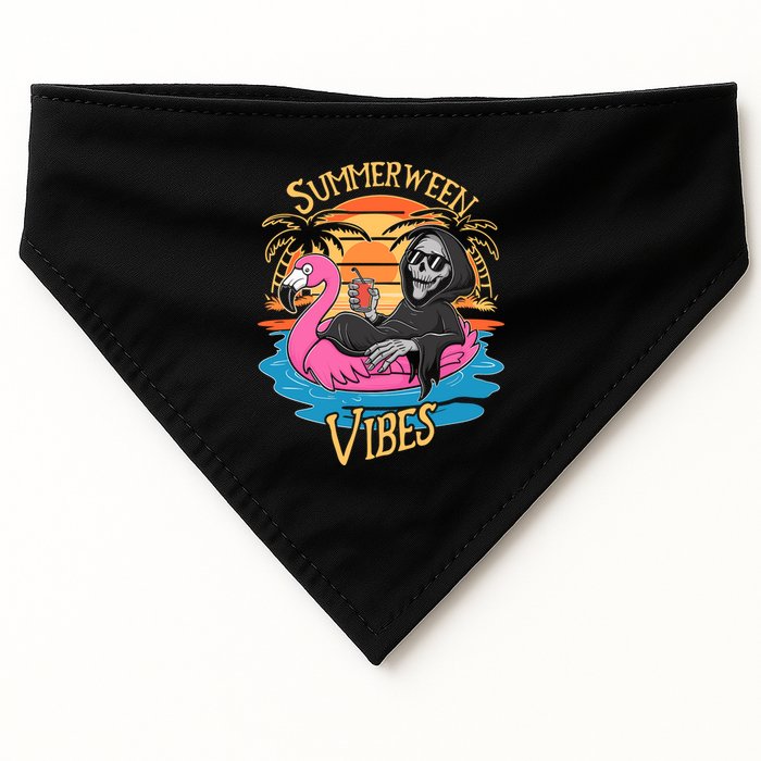 Summerween Vibes Skeleton Flamingo Spooky Halloween Summer USA-Made Doggie Bandana