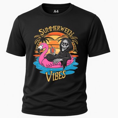 Summerween Vibes Skeleton Flamingo Spooky Halloween Summer Performance Shirt