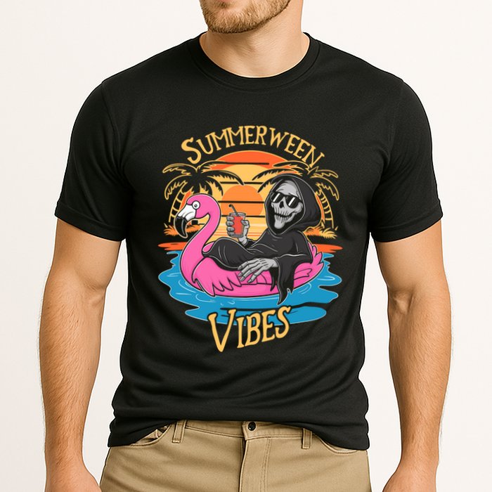 Summerween Vibes Skeleton Flamingo Spooky Halloween Summer Performance Shirt