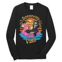Summerween Vibes Skeleton Flamingo Spooky Halloween Summer Long Sleeve Shirt