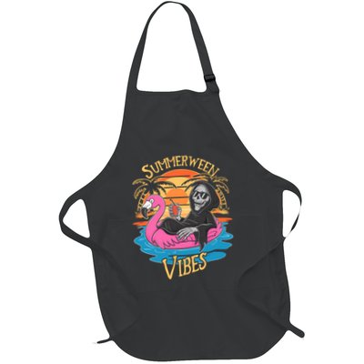 Summerween Vibes Skeleton Flamingo Spooky Halloween Summer Apron