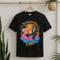 Summerween Vibes Skeleton Flamingo Spooky Halloween Summer T-Shirt