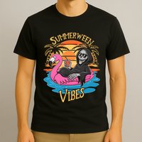 Summerween Vibes Skeleton Flamingo Spooky Halloween Summer T-Shirt
