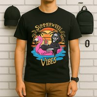 Summerween Vibes Skeleton Flamingo Spooky Halloween Summer T-Shirt