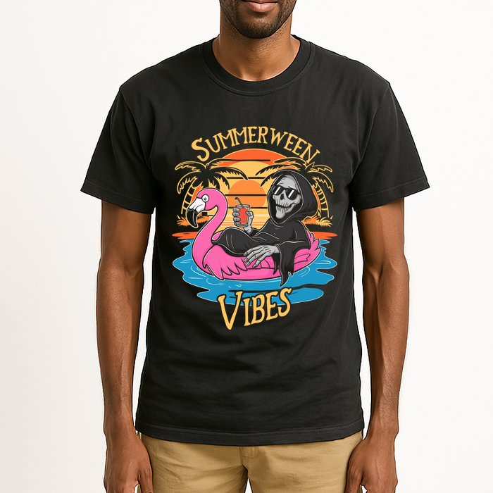 Summerween Vibes Skeleton Flamingo Spooky Halloween Summer Tall T-Shirt