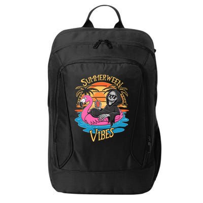 Summerween Vibes Skeleton Flamingo Spooky Halloween Summer City Backpack