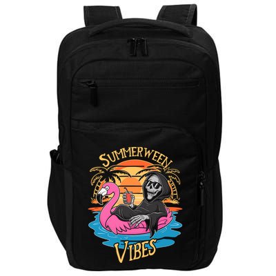 Summerween Vibes Skeleton Flamingo Spooky Halloween Summer Impact Tech Backpack