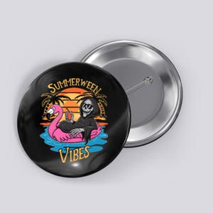 Summerween Vibes Skeleton Flamingo Spooky Halloween Summer Button