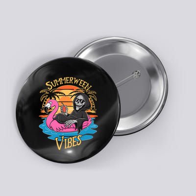 Summerween Vibes Skeleton Flamingo Spooky Halloween Summer Button