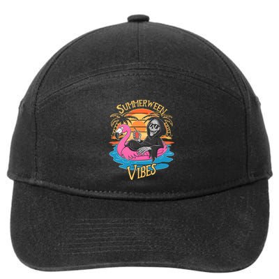 Summerween Vibes Skeleton Flamingo Spooky Halloween Summer 7-Panel Snapback Hat
