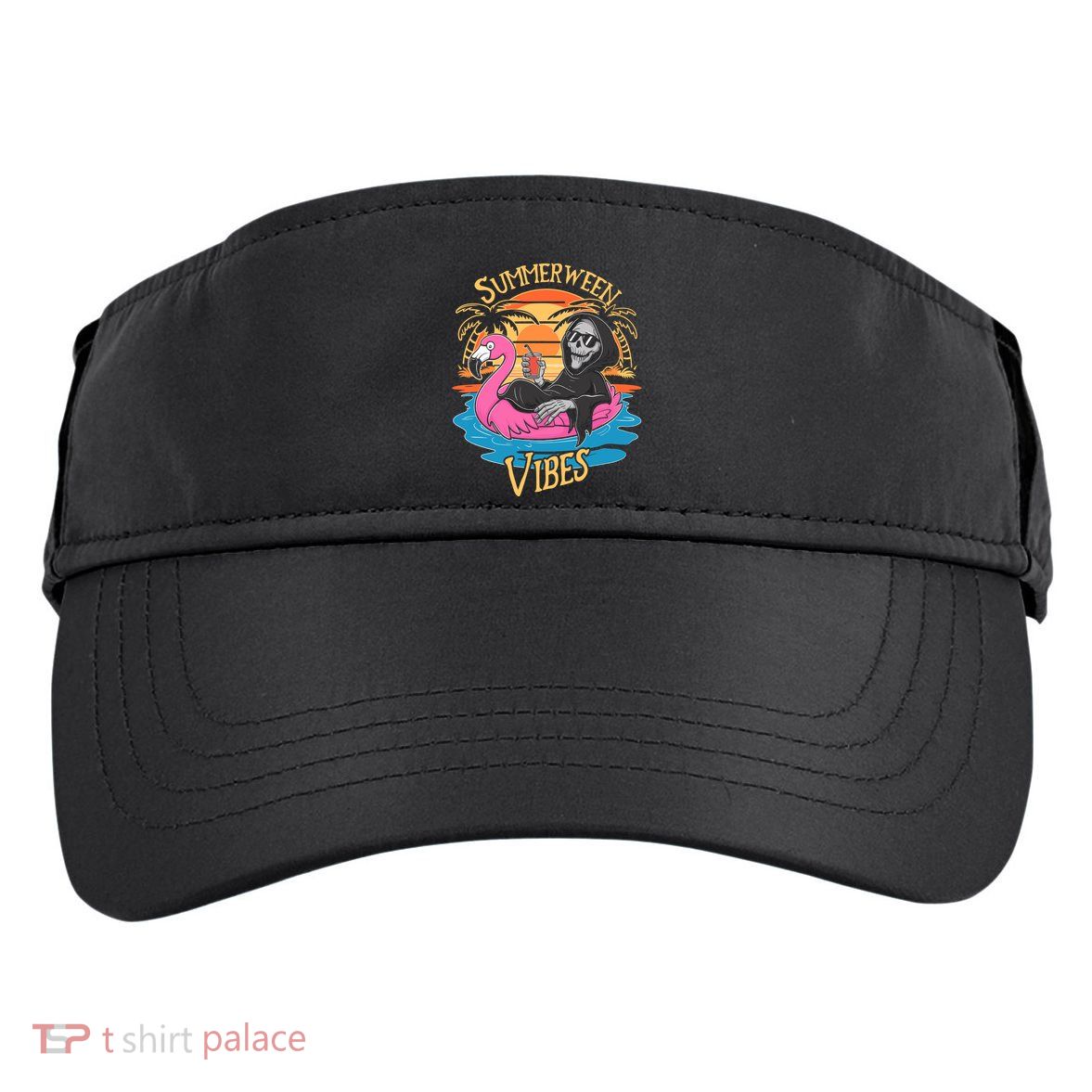 Summerween Vibes Skeleton Flamingo Spooky Halloween Summer Adult Drive Performance Visor