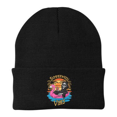 Summerween Vibes Skeleton Flamingo Spooky Halloween Summer Beanie