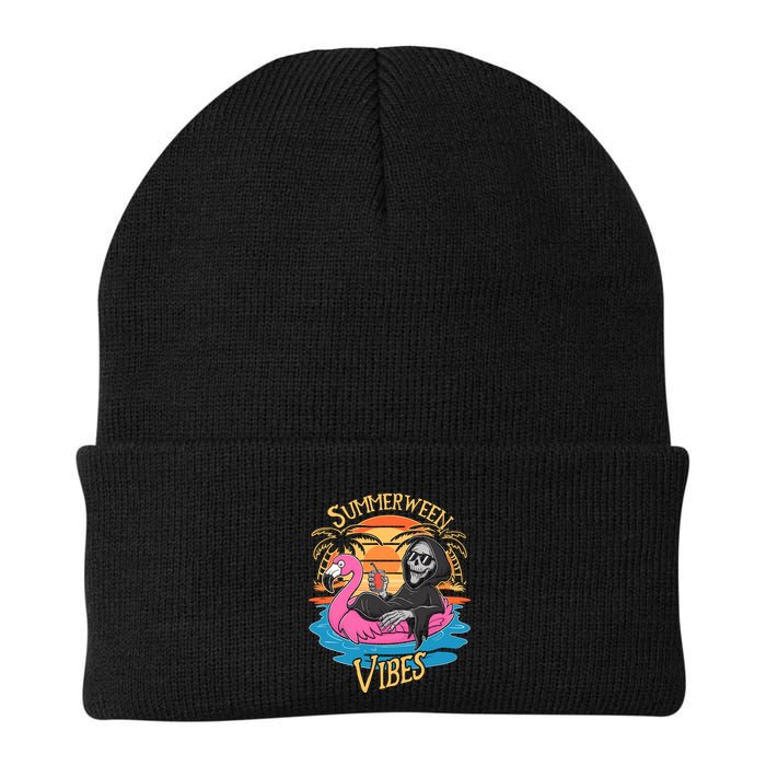 Summerween Vibes Skeleton Flamingo Spooky Halloween Summer Beanie