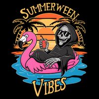 Summerween Vibes Skeleton Flamingo Spooky Halloween Summer Drawstring Bag