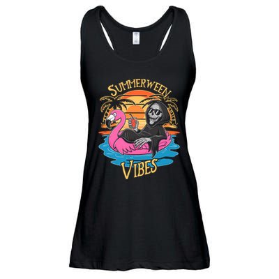 Summerween Vibes Skeleton Flamingo Spooky Halloween Summer Ladies Essential Flowy Tank