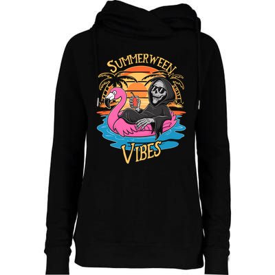 Summerween Vibes Skeleton Flamingo Spooky Halloween Summer Womens Funnel Neck Pullover Hood